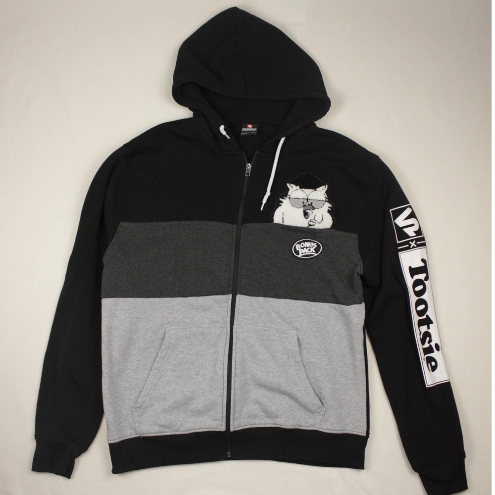 Southpole Full Zip Hoodie Mens XL Black Gray Colorblock Graphic Sleeve Y2K